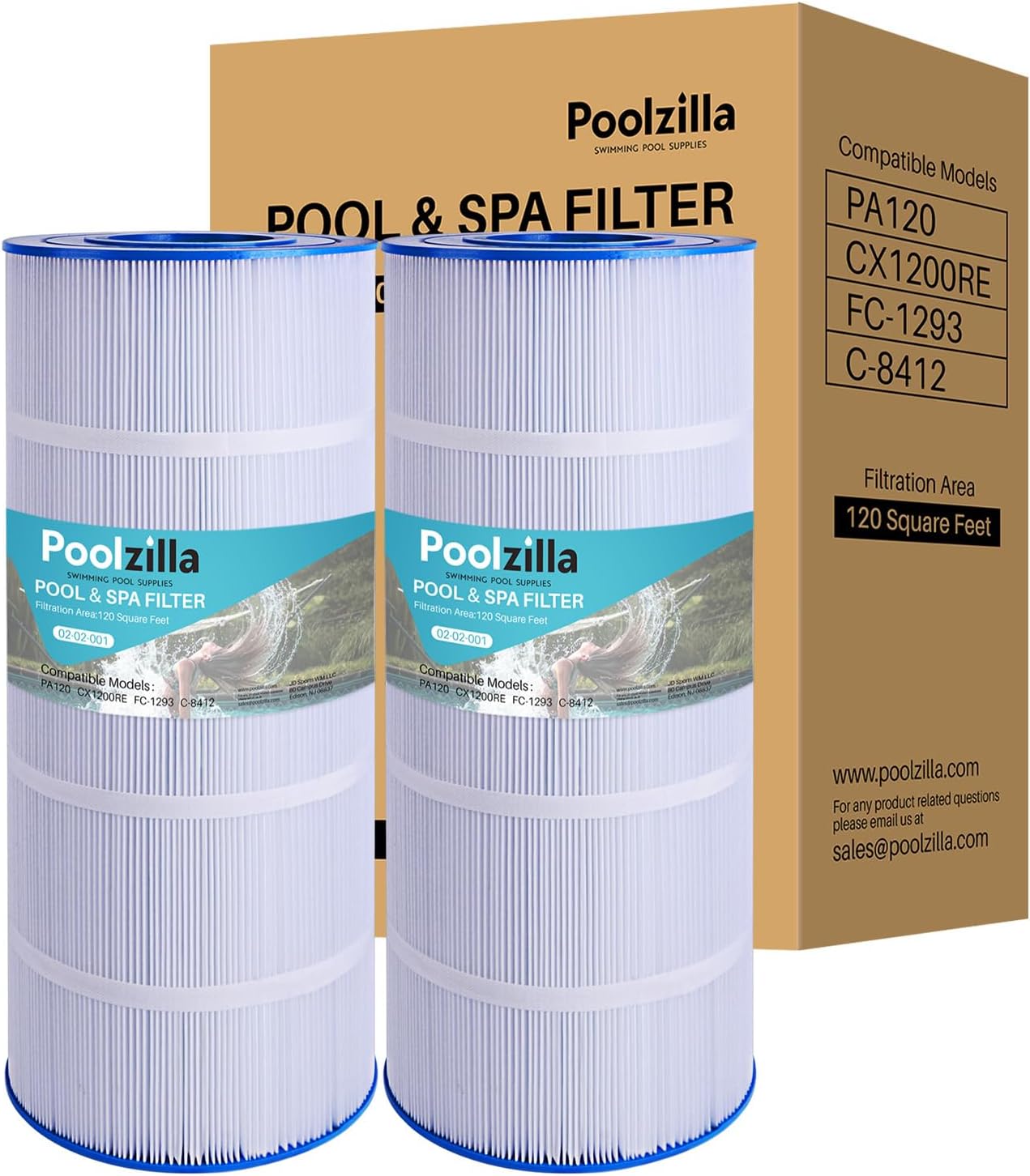 Poolzilla [2 Pack Pool Filter Cartridge, Compatible with PA120, CX1200RE, C1200, Unicel C-8412, Filbur FC-1293, Waterway Clearwater II, Pro Clean 125, 817-0125N [L x OD: 23.25