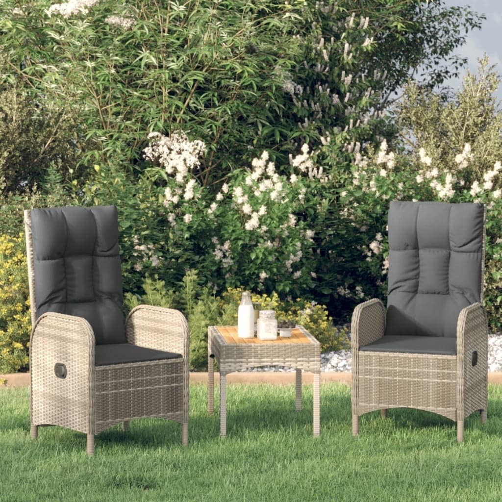 3 Piece Patio Lounge Set with Cushions Gray Poly Rattan,Elegant and, Patio Lounge Set with Reclining Chairs for Ultimate Relaxation Patio Furniture Sets, Outdoor Furniture Sets