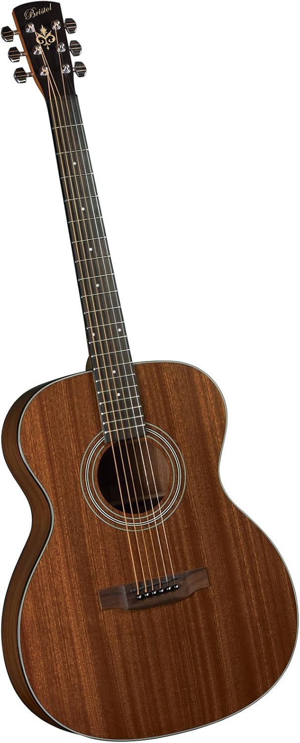Bristol BM-15S Solid Top 000 Acoustic Guitar – Mahogany Body, Slim Neck, Chrome Tuners, Semi-Gloss Finish