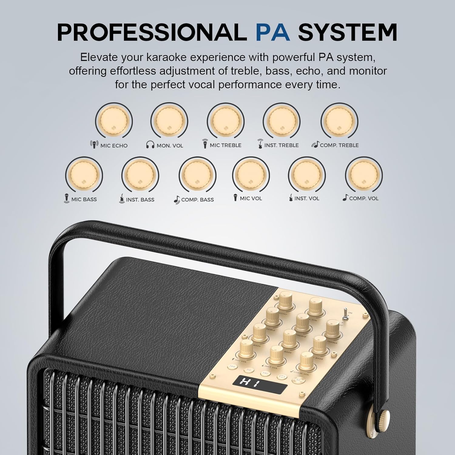 Wireless Voice Amplifier Professional Karaoke Machine with 2 UHF Microphones for Adults, 320W Peak Bluetooth Speaker PA System Treble & Bass for Home Party Wedding Outdoor Christmas Events L400