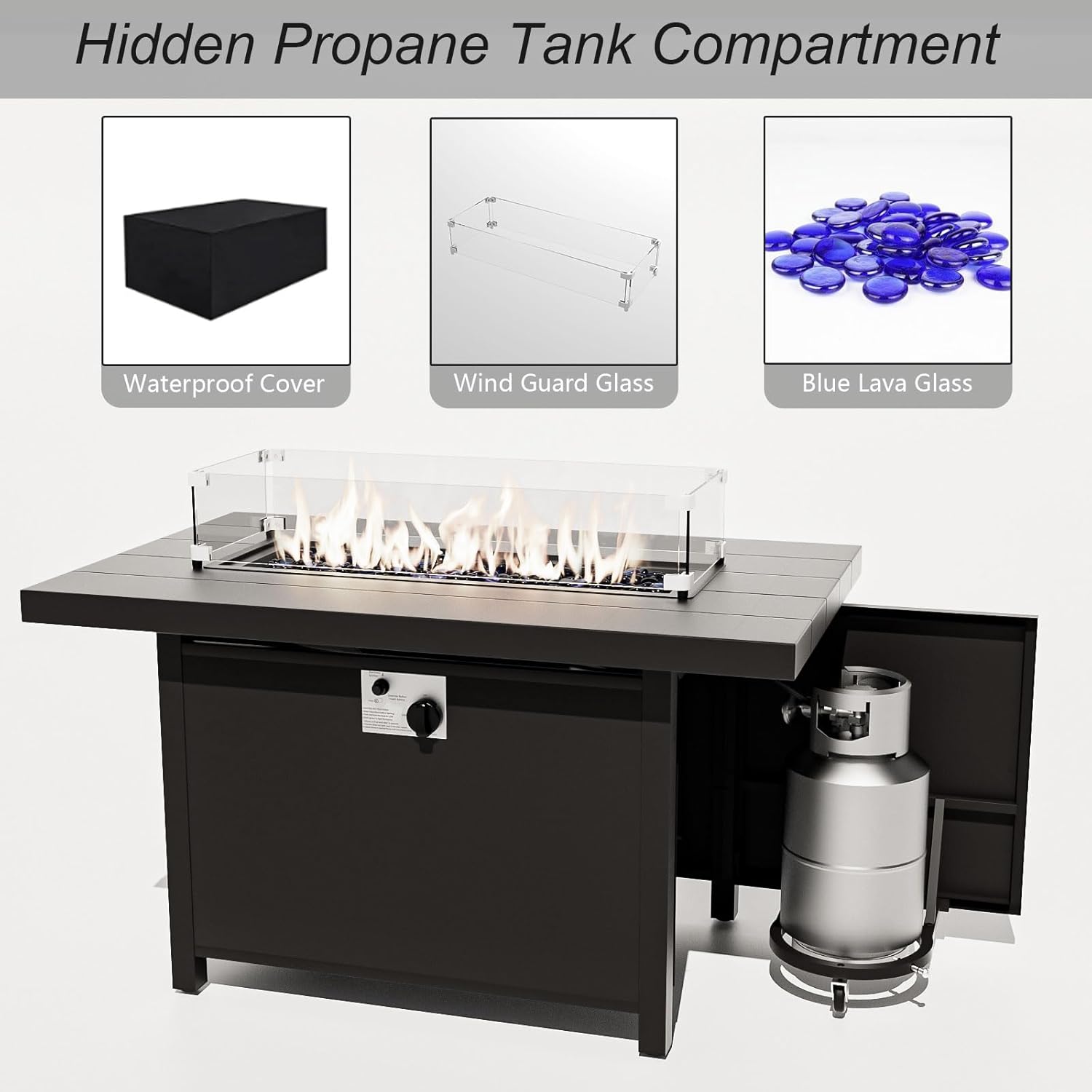 ALAULM Aluminum Patio Furniture Set with Propane Fire Pit Table 8-seat Metal Outdoor Furniture w/Fire Pit Patio Conversation Set w/5.1