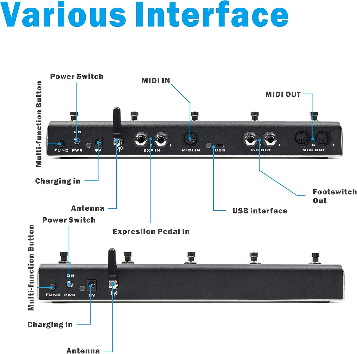 XSONIC Airstep Combo Smart Multi Controller with MIDI, HID, 10 Footswitch, 2 Expression Pedal In, 300H Playtime, Support HX Stomp, Quad Cortex, DAW, Plugin, Youtube, Hands Free Controller