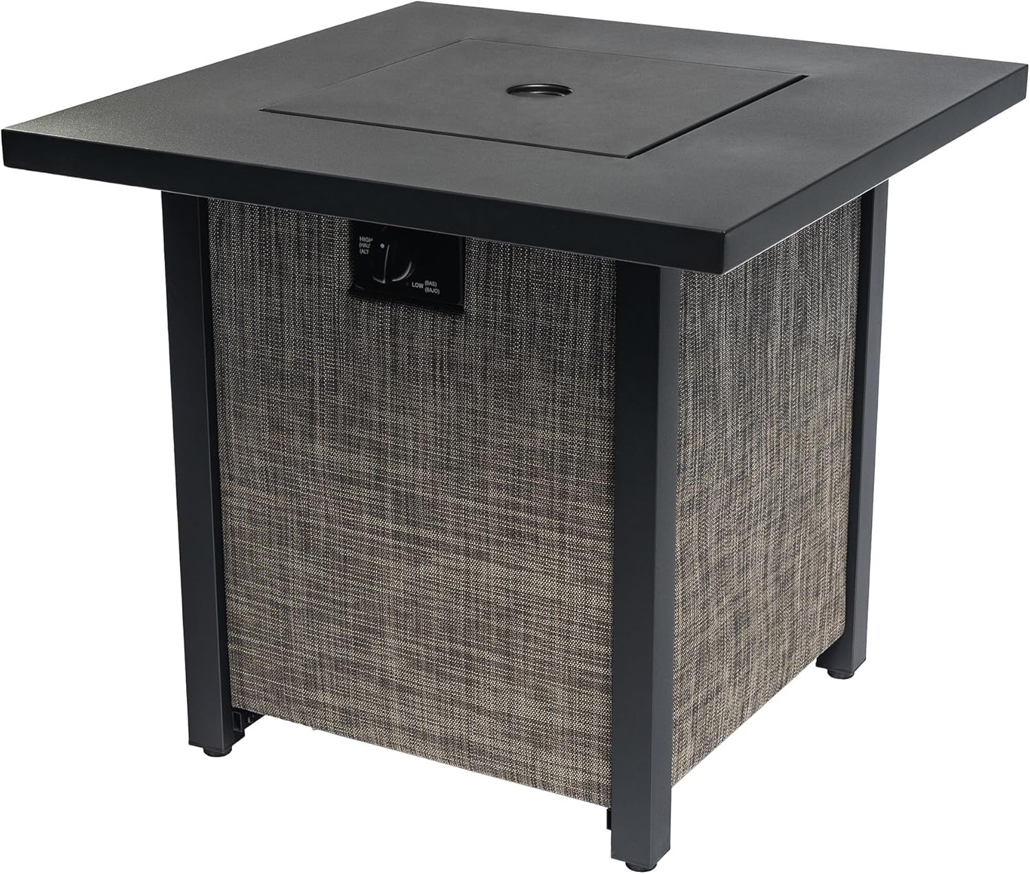 GOWE 40000BTU Square Propane Fire Pit Table Steel Tabletop with Textilene Side Panel, Steel Lid and Rocks