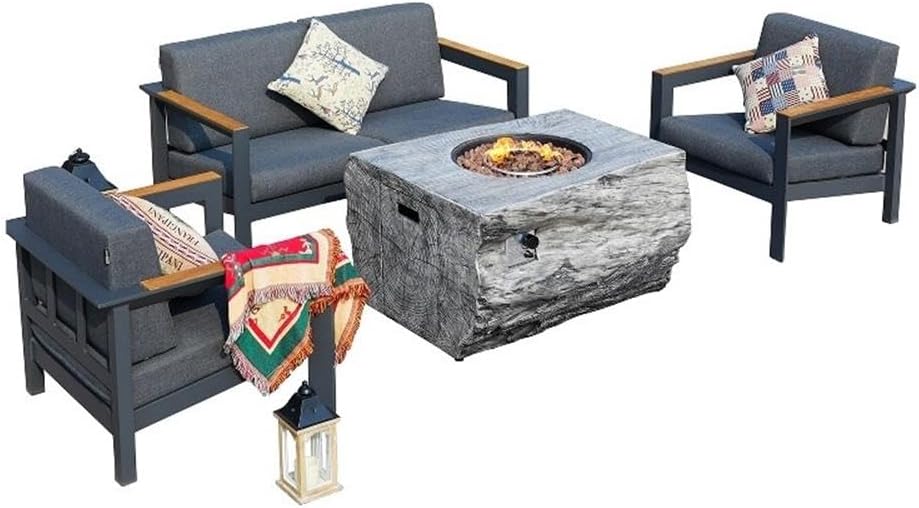 Direct Wicker Gray Aluminum 4-Person Outdoor Seating Group with Firepit and Cushions