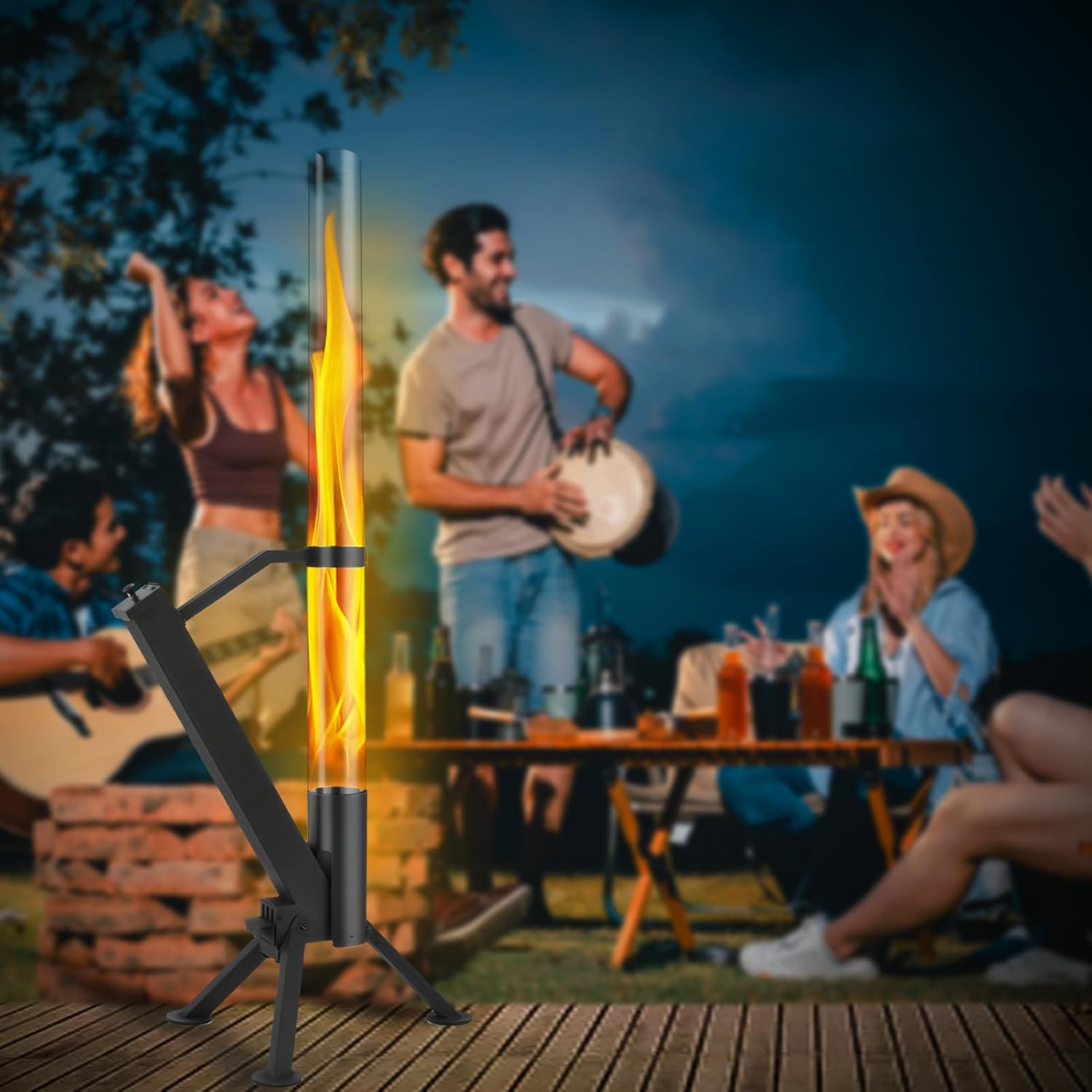 StarEcho Wood Pellet Patio Heater for Outdoor,Portable Patio Pellet Fire Rocket,Glass Tube for Yard,Wood Fire Pit with Party (Black)