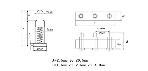 Gimax 100pcs Spring Loaded Pogo Pin Connector 3 Pin 2.54 mm Grid Height 2.0 2.5 3 3.5 4 4.5 5 5.5 6 6.5 7 7.5 8 8.5 9 9.5 10 mm SMD - (Color: Height 6.0)