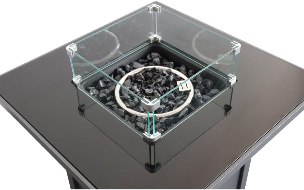 Outdoor Fire Pit Table with Lid 30 Inch Steel Propane Fire Pit for Patio Garden Backyard with Glass Wind Guard