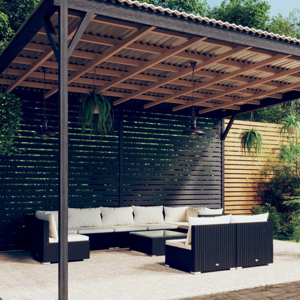 10 Piece Patio Lounge Set with Cushions Poly Rattan Black,Premium Poly Rattan Patio Lounge Set with WaterResistant Cushions for Enhanced Outdoor Relaxation Patio Furniture, Outdoor Furniture Sets