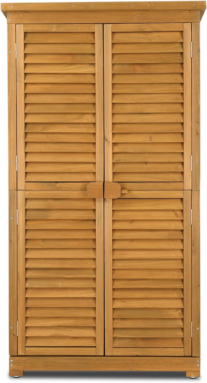 Outdoor Storage Shed,34.25 x 18.31 x 62.99'' Wooden Garden Tools Cabinet,Wooden Garden Shed Storage House with Double Doors&Handles for Backyard Outdoor Patio Garden Yard Lawn
