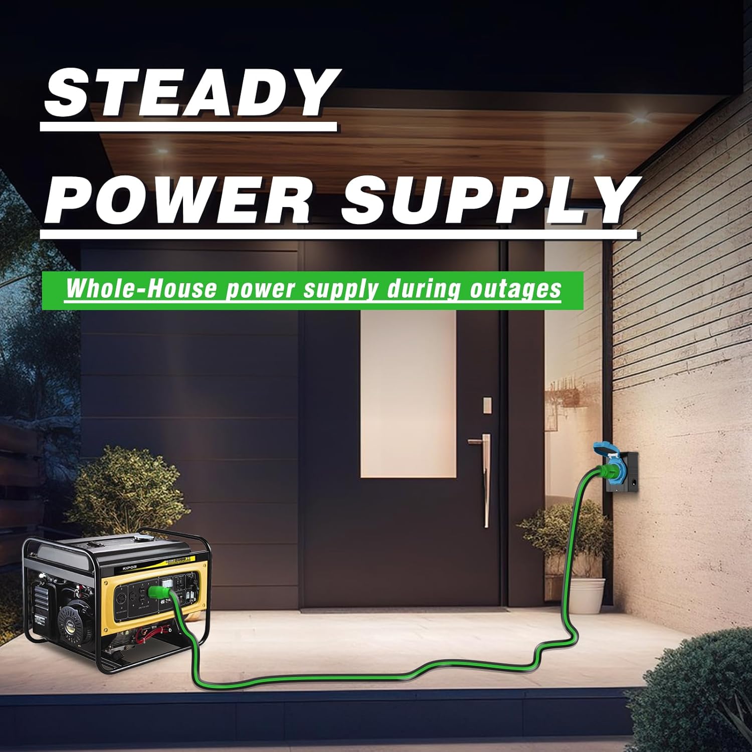 4 Prong 30 Amp Extension Generator Cord 50FT, NEMA L14-30P/L14-30R Standard Plug, 125/250 Volt Up to 7500 Watts, Twist Lock Power Cord for Manual Transfer Switch (Black&Green)