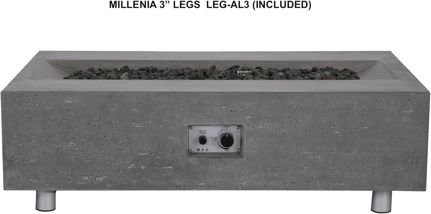 Pyromania Millenia Outdoor Concrete Fire Pit Table, 48 x 30 Inches - Propane Model in Slate Gray Color