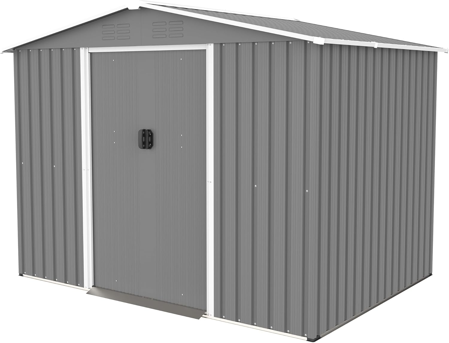 8x6 FT Outdoor Storage Shed, Lockable Metal Garden Shed with Sloped Roof & Air Vents, Tool Shed Tiny House Vertical Outside Storage Building for Backyard, Gray