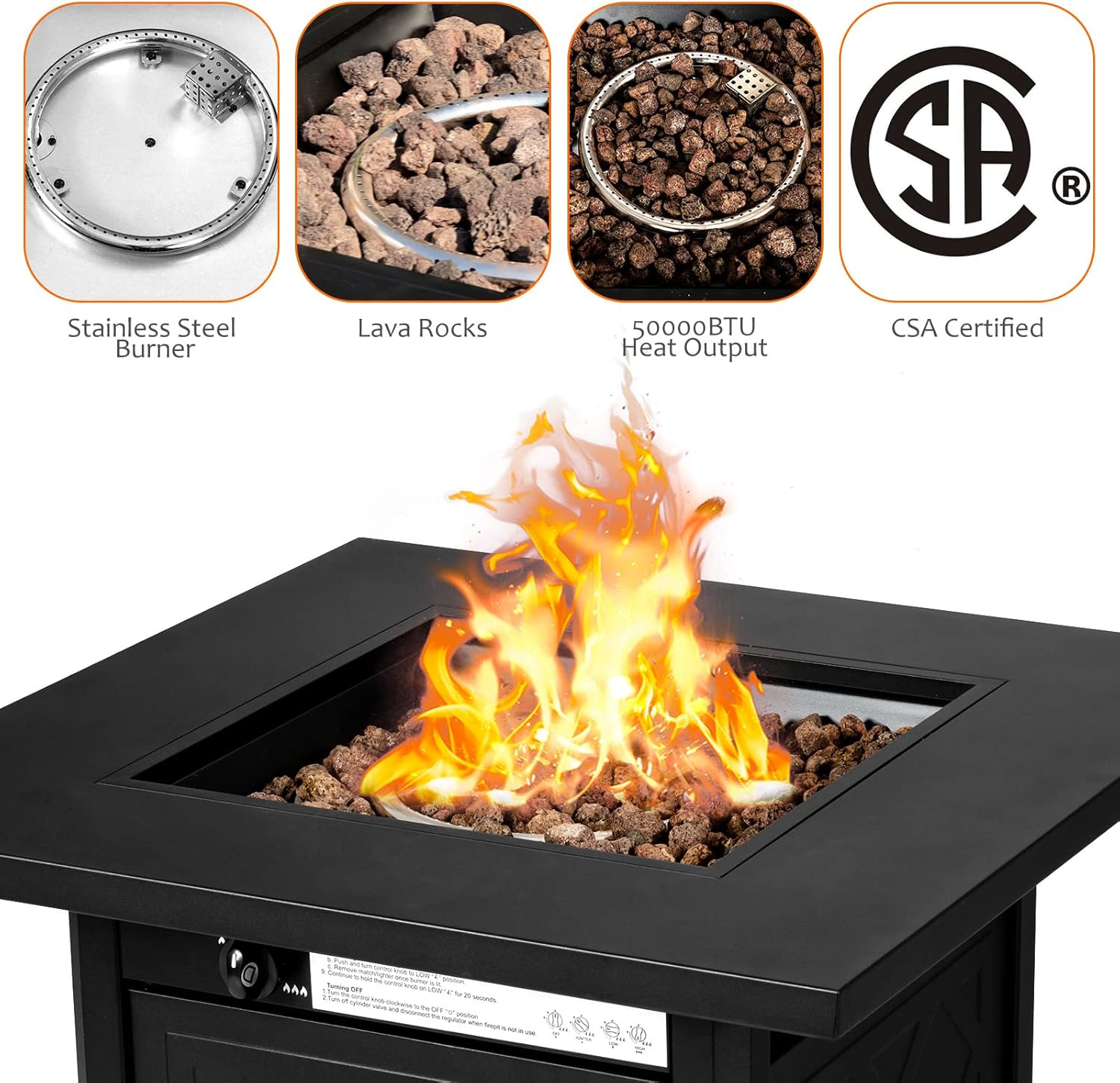 Giantex 28’’ Propane Fire Pit Table, 50,000 BTU Auto-Ignition Gas Fire Pit, Square Steel Fire Table with Lid, Multifunctional Gas Fire Pit Table for Patio Garden Poolside, CSA Certification