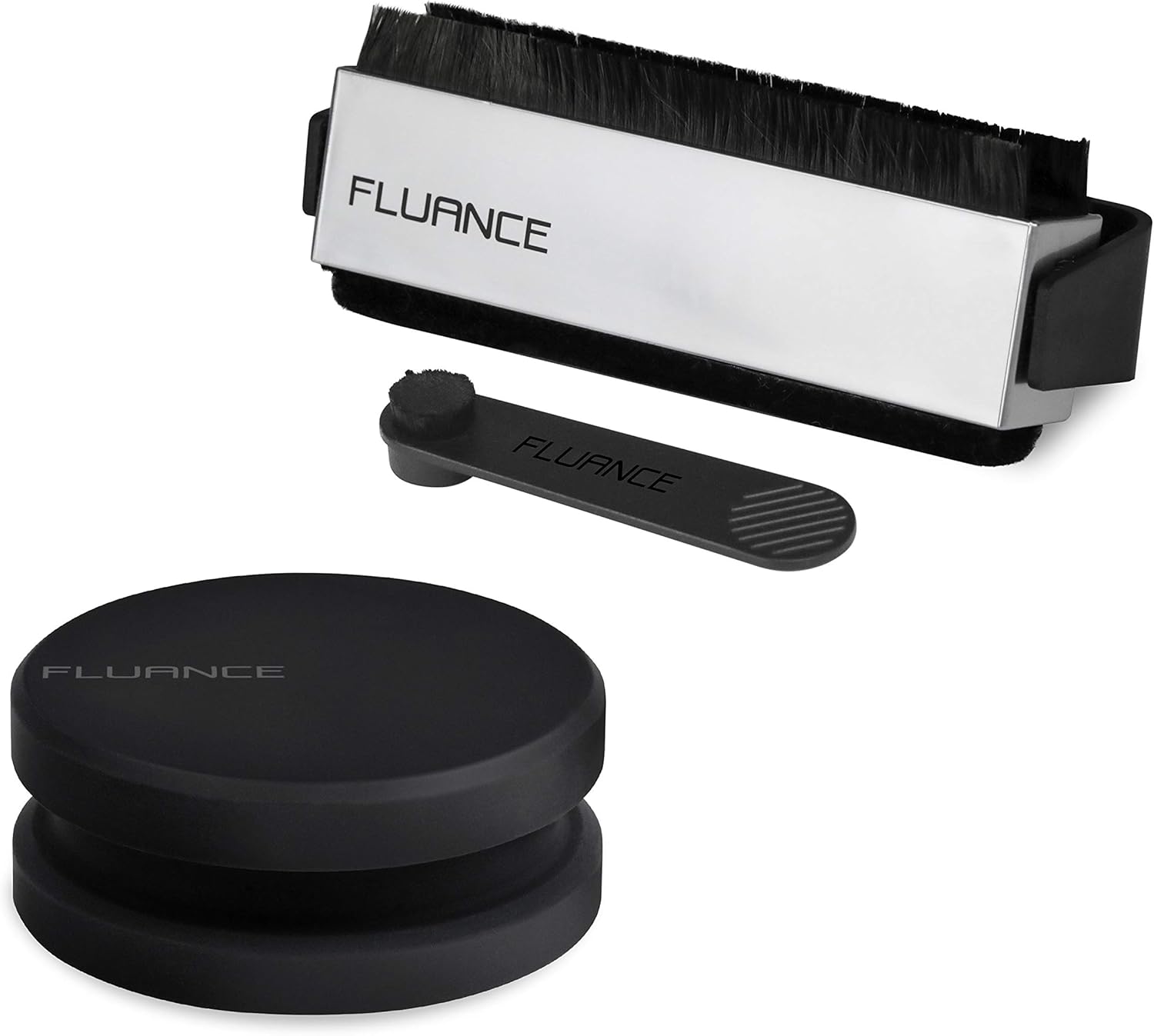 Fluance Vinyl Record Accessory Kit with Record and Stylus Anti-Static Carbon Fiber Brushes and Record Weight (VB52RW03)