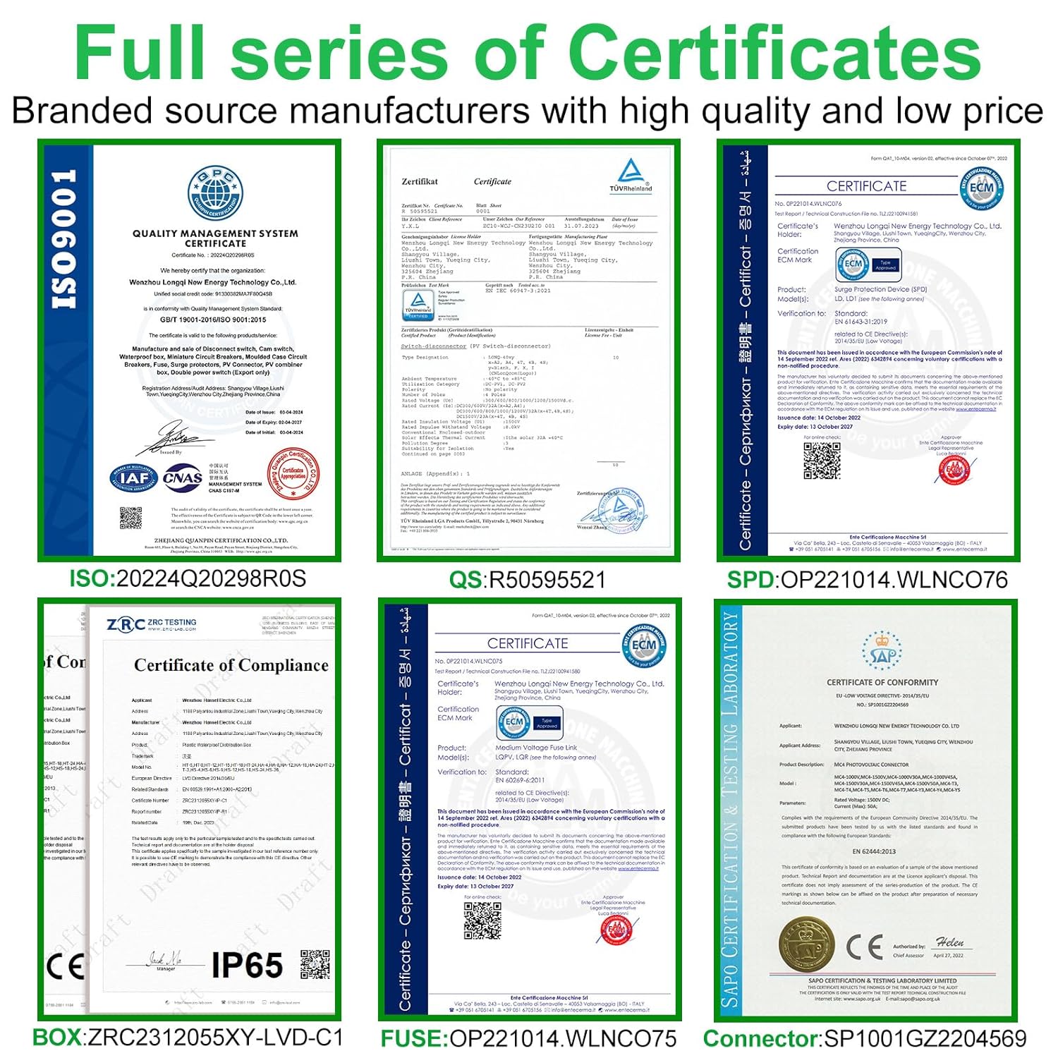 IP65 Solar PV Combiner Box DC1000V 32A Circuit Breaker with Surge Protector and 15A PV Fuses and 10pcs Fuse Link 15A 1000V DC, 1in 1out Disconnect Switch Outdoor Waterproof for Solar Panels System