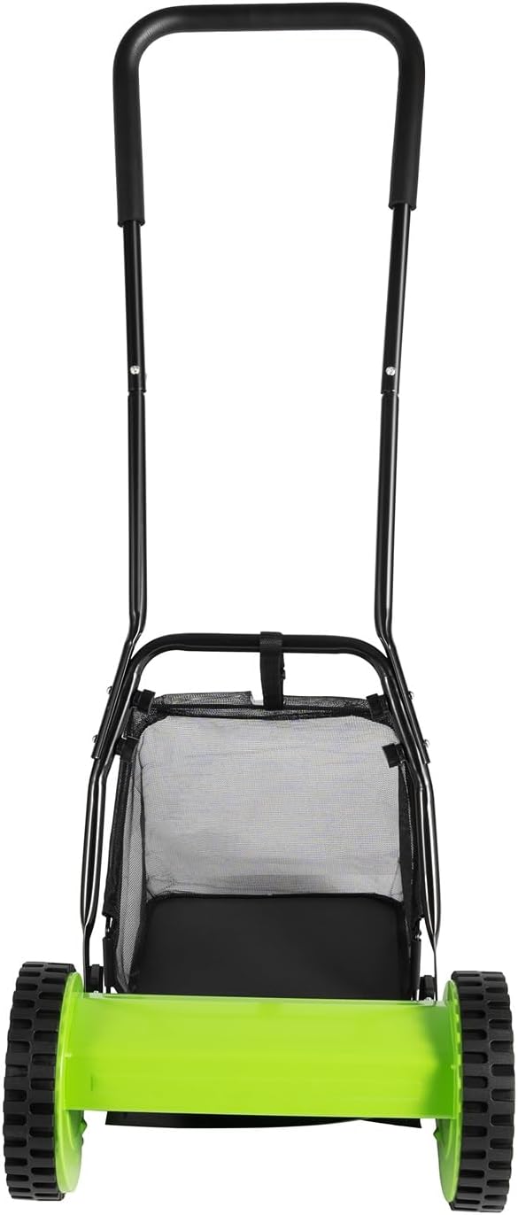 Lawn Mower, Manual Reel Lawn Mower Push Mower, Hand-Pushed Lawn Sweeper W/5 Blades,Adjustable Cutting Grass Height Walk-Behind Lawn Mowers W/6 Gallon Grass Catcher, Cutting Width 11.81inch