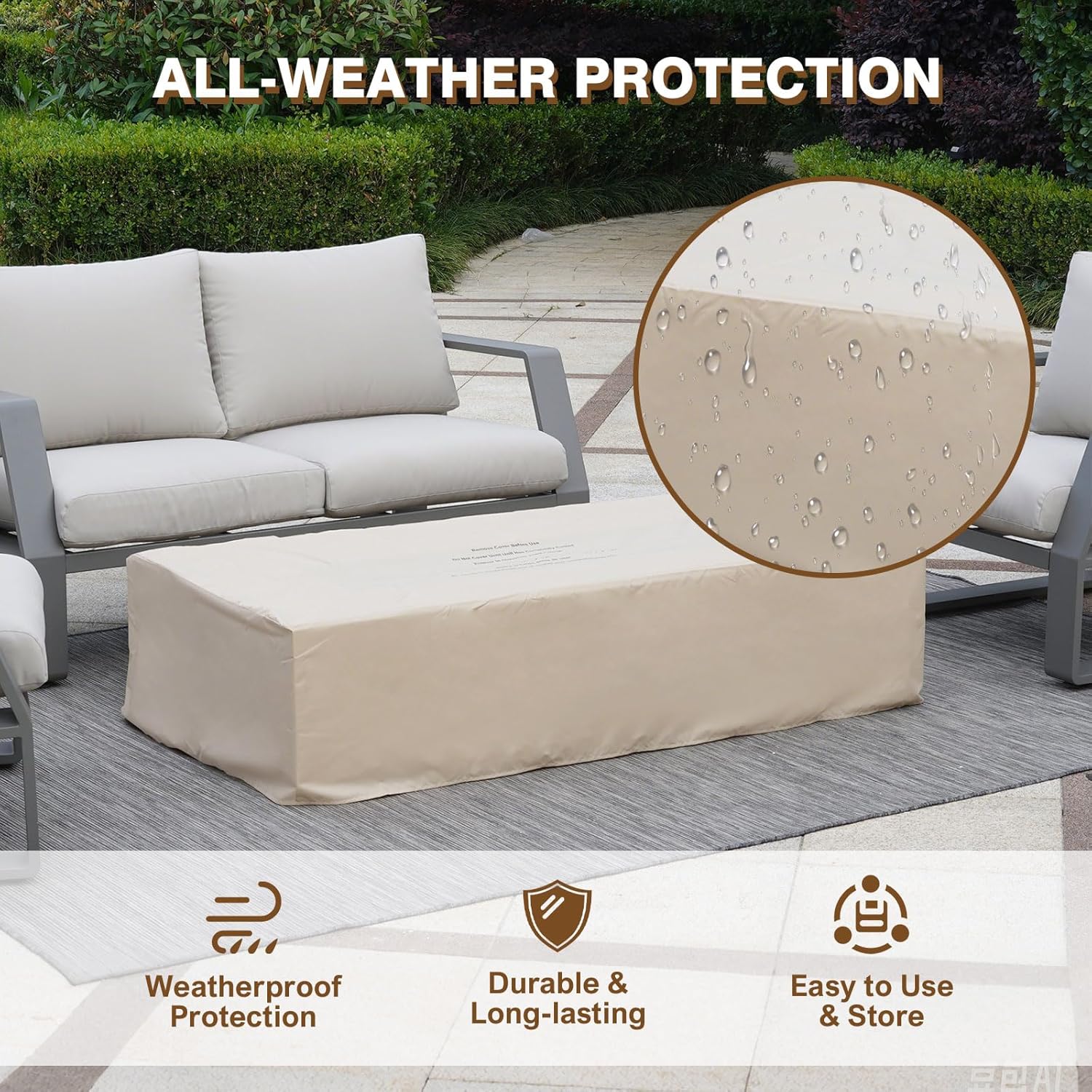 2-Piece Outdoor Propane Fire Pit Table Set – Premium Marble-Like MgO Finish, 56-Inch Gas Fire Table with Glass Wind Guard for Patio, Garden & Backyard, Includes Rain Cover & Lava Rocks