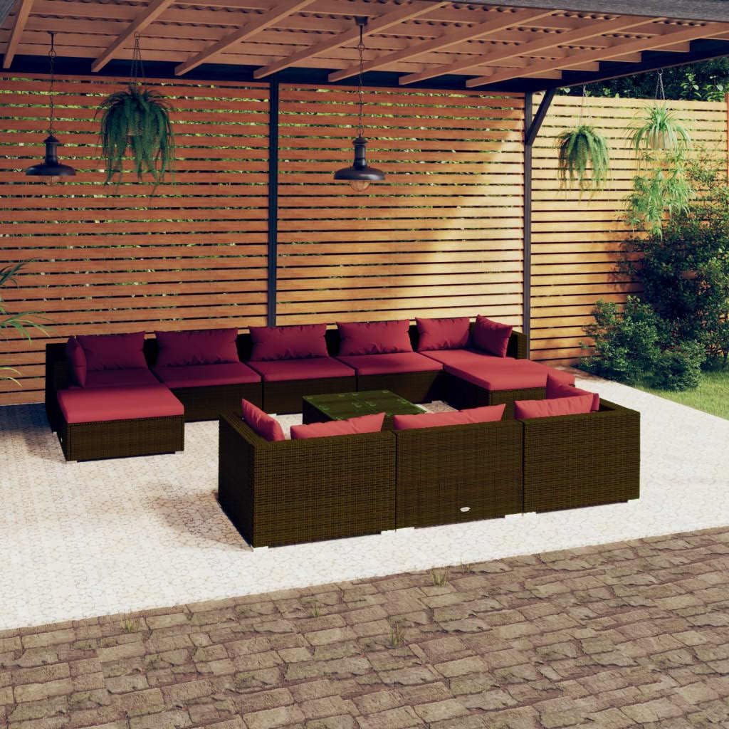 11 Piece Patio Lounge Set with Cushions Brown Poly Rattan,Trendy Patio Lounge Set: Modular, Comfortable, and WeatherResistant for Outdoor Living Patio Furniture Sets, Outdoor Furniture Sets