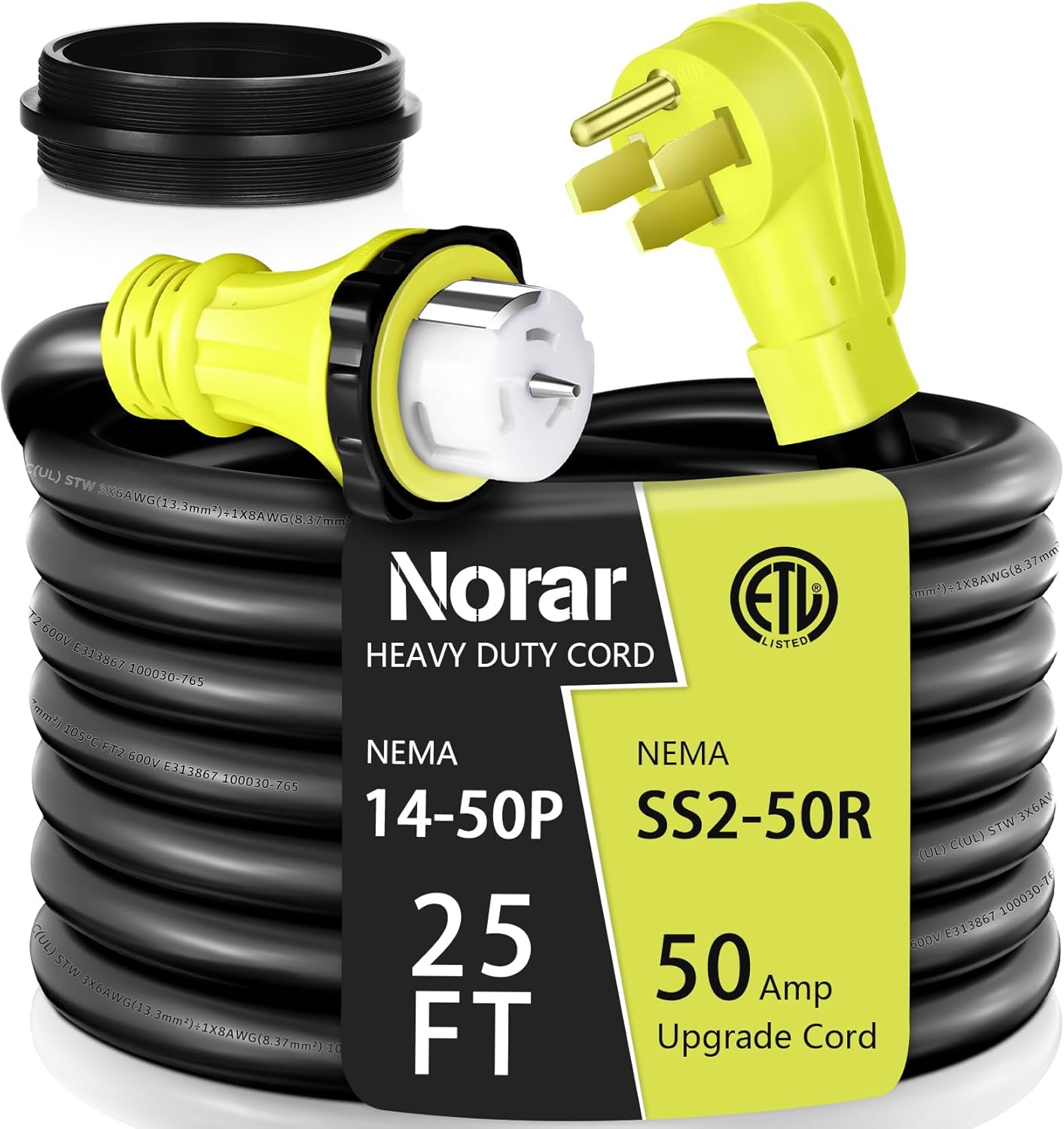 50 Amp Generator Cord, 25FT 50 Amp RV Extension Cord with Twist Lock, Generator Cord 50A 4 Prong, NEMA 14-50P/SS2-50R Heavy Duty 6/3+8/1 AWG STW Wire for RV Camper & Generator to House