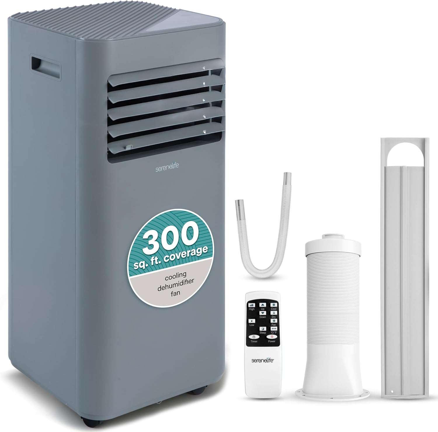 SereneLife Portable AC 8000 BTU, 3-in-1 Cooling, Dehumidifier And Fan Modes, Compact Standing Air Conditioner, Energy Efficient 300 Sq. Ft. Climate Control, Universal Castors And Window Mount Kit