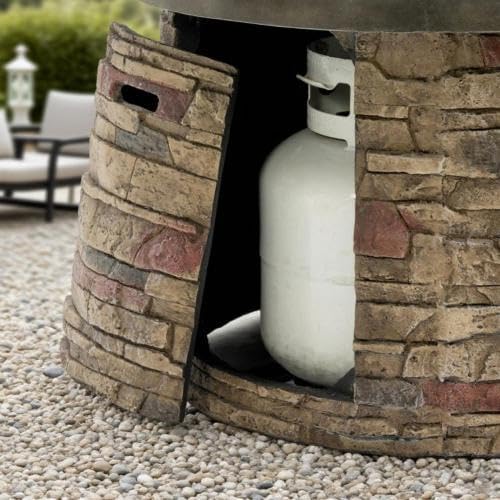 36'' Propane Gas Fire Pit Table, 50000 BTU Round Concrete Fire Pit for Outside Patio Deck Garden Backyard - Sandston