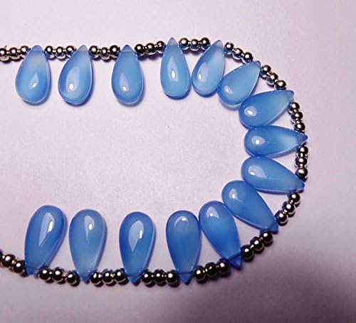 7 matched pairs, 15x7 mm long aprx., cobalt blue chalcedony smooth plain pear shape briolettes