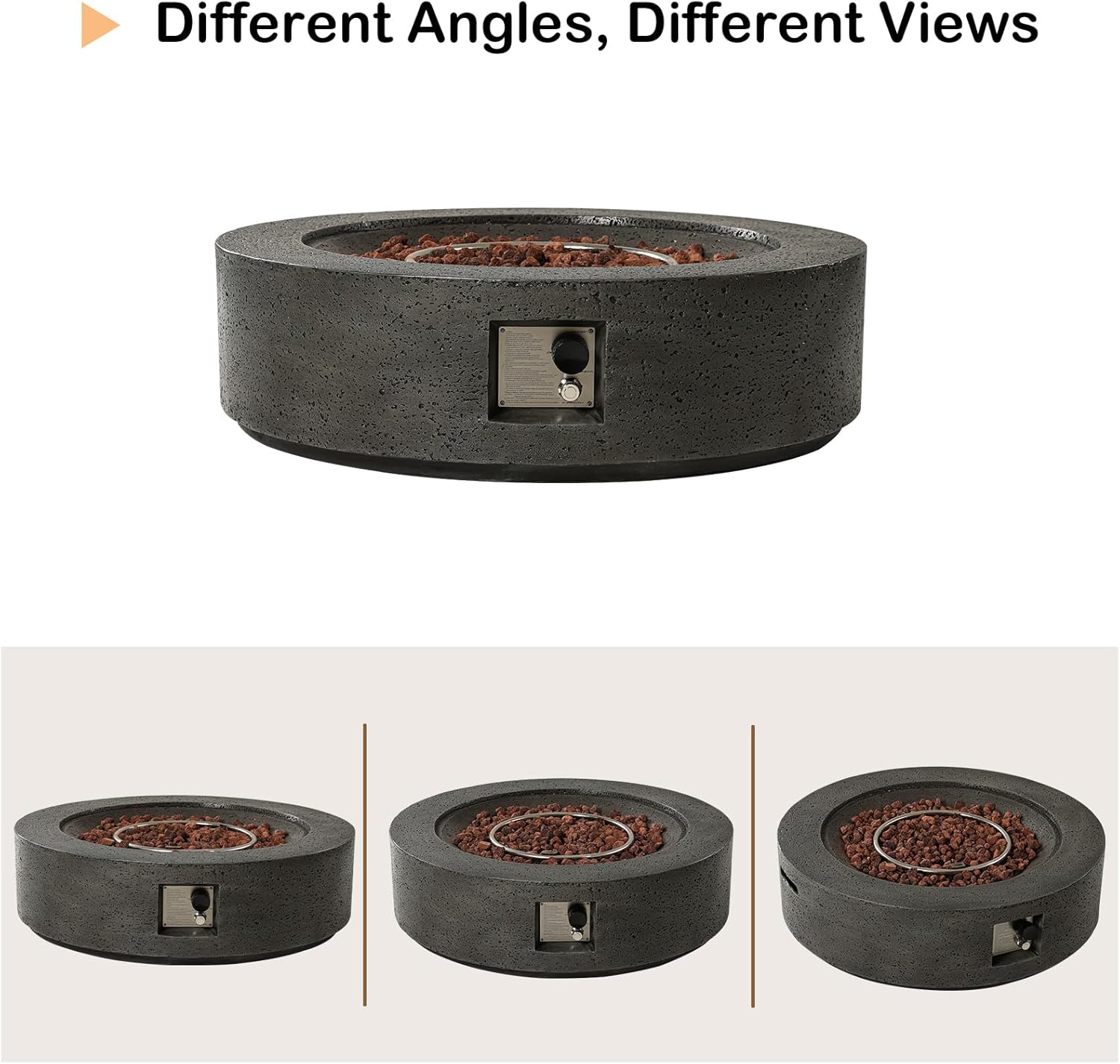 Outdoor Fire Pit, 42 inches Round Propane Gas Patio Fire Table 50,000 BTU Concrete Travertine Design, Circular Base Firepit with Lava Rocks, Waterproof Cover (Grey)