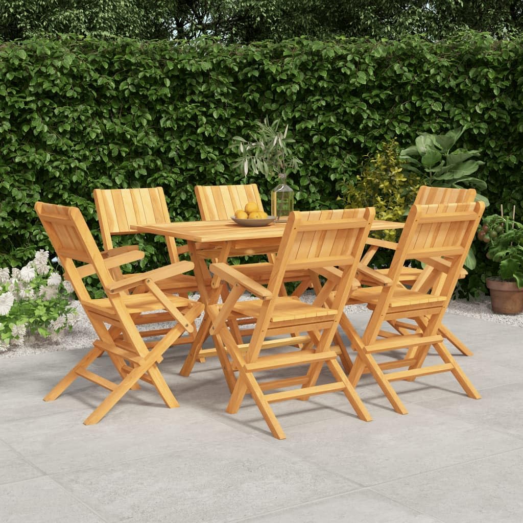 7 Piece Patio Dining Set Solid Wood Teak,AllWeather Teak Wood Patio Dining Set with Foldable Chairs for Family and Friends Furniture Sets for Patio, Lawn & Garden