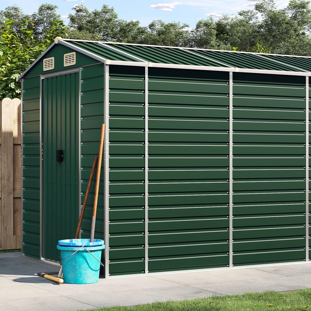 Galvanized Steel Garden Shed, Outdoor Metal Storage Shed, Galvanized Metal Utility Garden Tool House, Outdoor Tool Shed for Backyard, Patio, Green 75.2