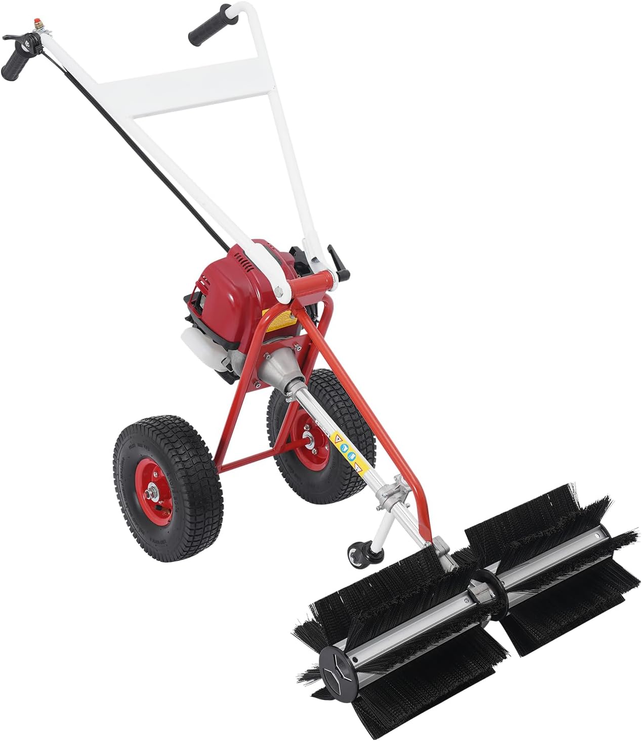 4 Stroke Walk Behind Sweeper Broom Gas Powered 23.62‘’ Hand Pull Start Gasoline Brush Broom Handheld Gas Push Sweeper for Cleaning up Leaves in Artificial Lawns Pathways Yards