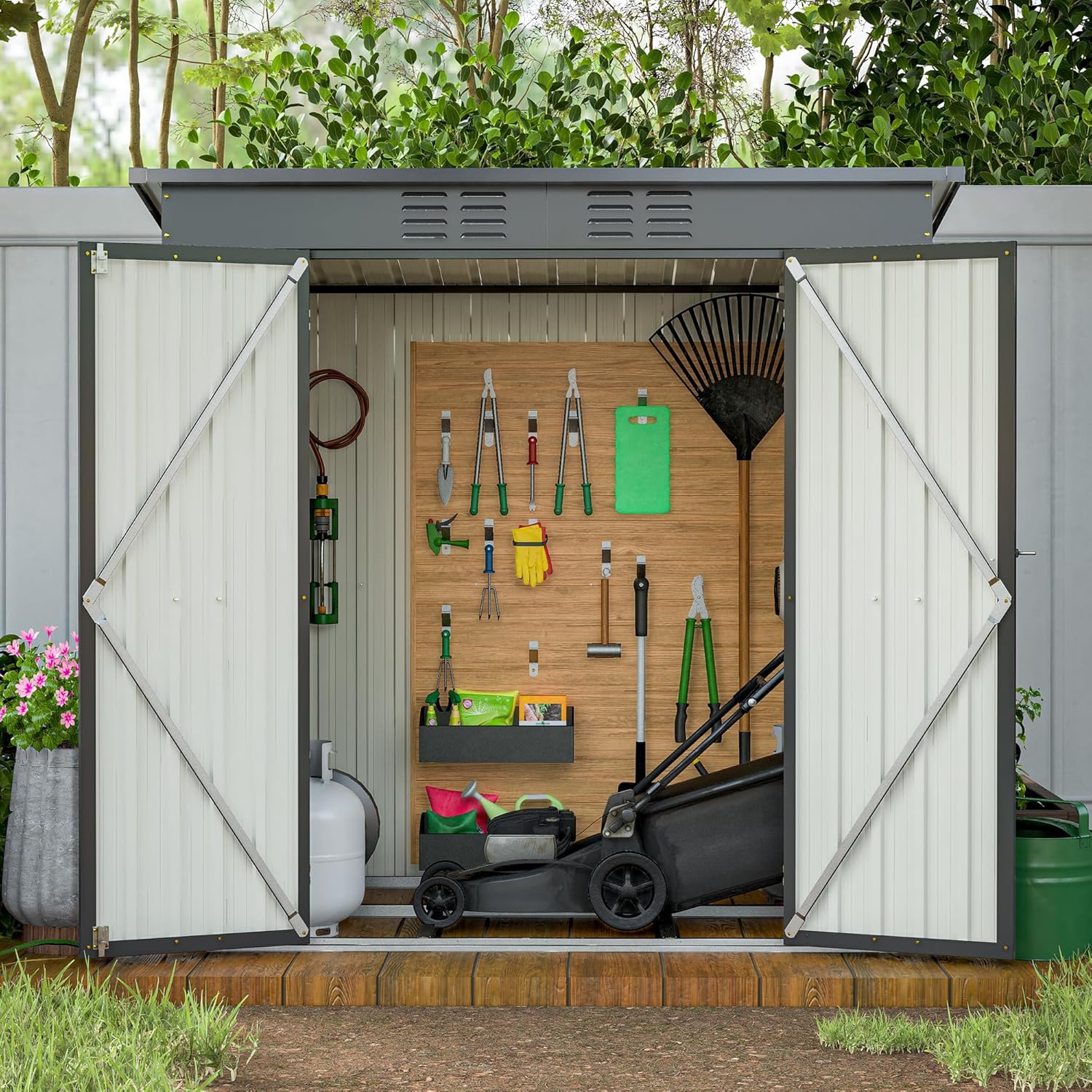 6 x 4 FT Outdoor Storage Shed, Tool Metal Shed with Hinged Door and Padlock,2 Integrated Punched Vents, Outdoor Storage for Garden, Backyard, Patio Lawn