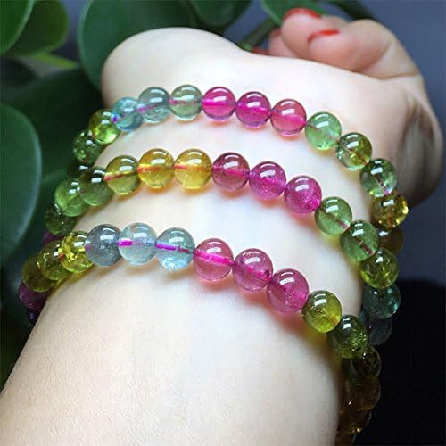 1 Strands Natural Mix Tourmaline Multi-color Stretch Bracelet Round Beads Necklace 3 Turns Size: 6.5mm 04444