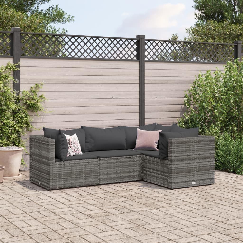 4 Piece Patio Lounge Set with Cushions Gray Poly Rattan,Premium Rattan Lounge Set for Outdoor Relaxation and Gatherings Furniture Sets for Patio, Lawn & Garden