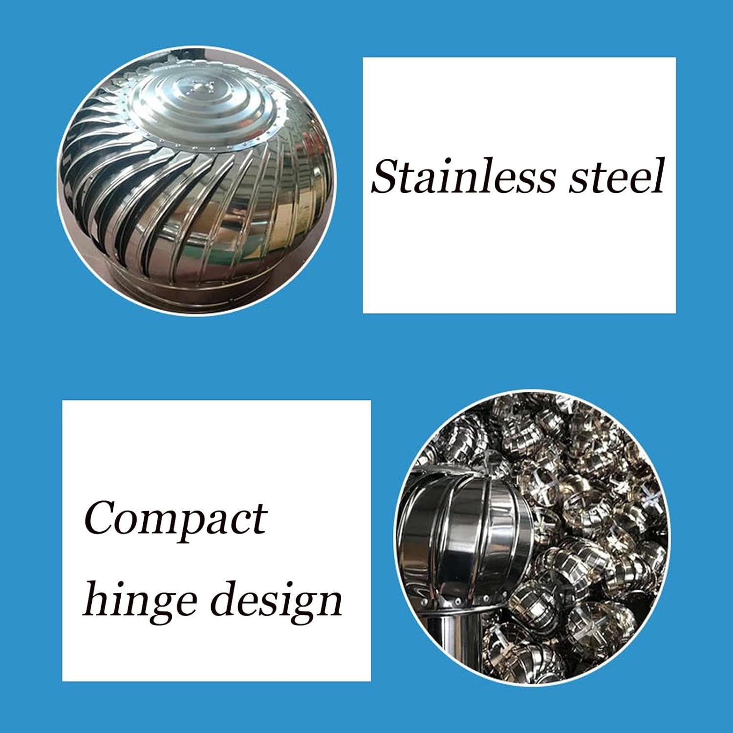 Wind Turbine, Dome Ventilator, Cap Vent Round, Stainless Steel Exhaust Cap, Wind Turbines Air Vents, Internally Braced Wind Turbine, DIY Easy Vent Hookup Kit, for Ventilation and Exhaust
