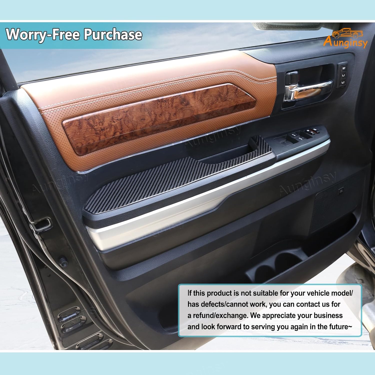 Aunginsy Inner Door Armrest Panel Trim Compatible with Toyota Tundra 2014-2021 Car Soft Carbon Fiber Front Rear Doors Handle Armrest Panel Decorative Sticker Protection Cover Interior Accessories