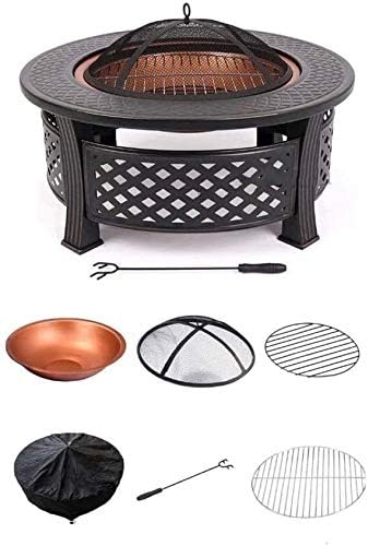 Outdoor Fire Pit Round Metal Firepit, Wood Burning Pit - includes Spark Screen - Great for Outdoor and Patio