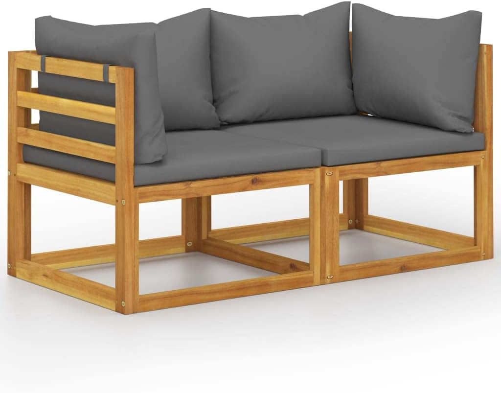 Patio Benches 2-Seater Patio Bench with Dark Gray Cushions,Acacia Wood Outdoor Patio Bench Comfortable and Weather Resistant Outdoor Furniture & Accessories