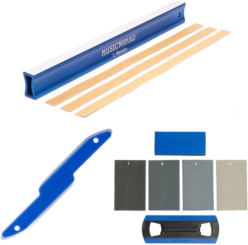 MusicNomad 11 pc. Guitar Fret Leveling Kit, Luthier & Tech Fret Level Beam, Crowning File & Polish Set (MN872)