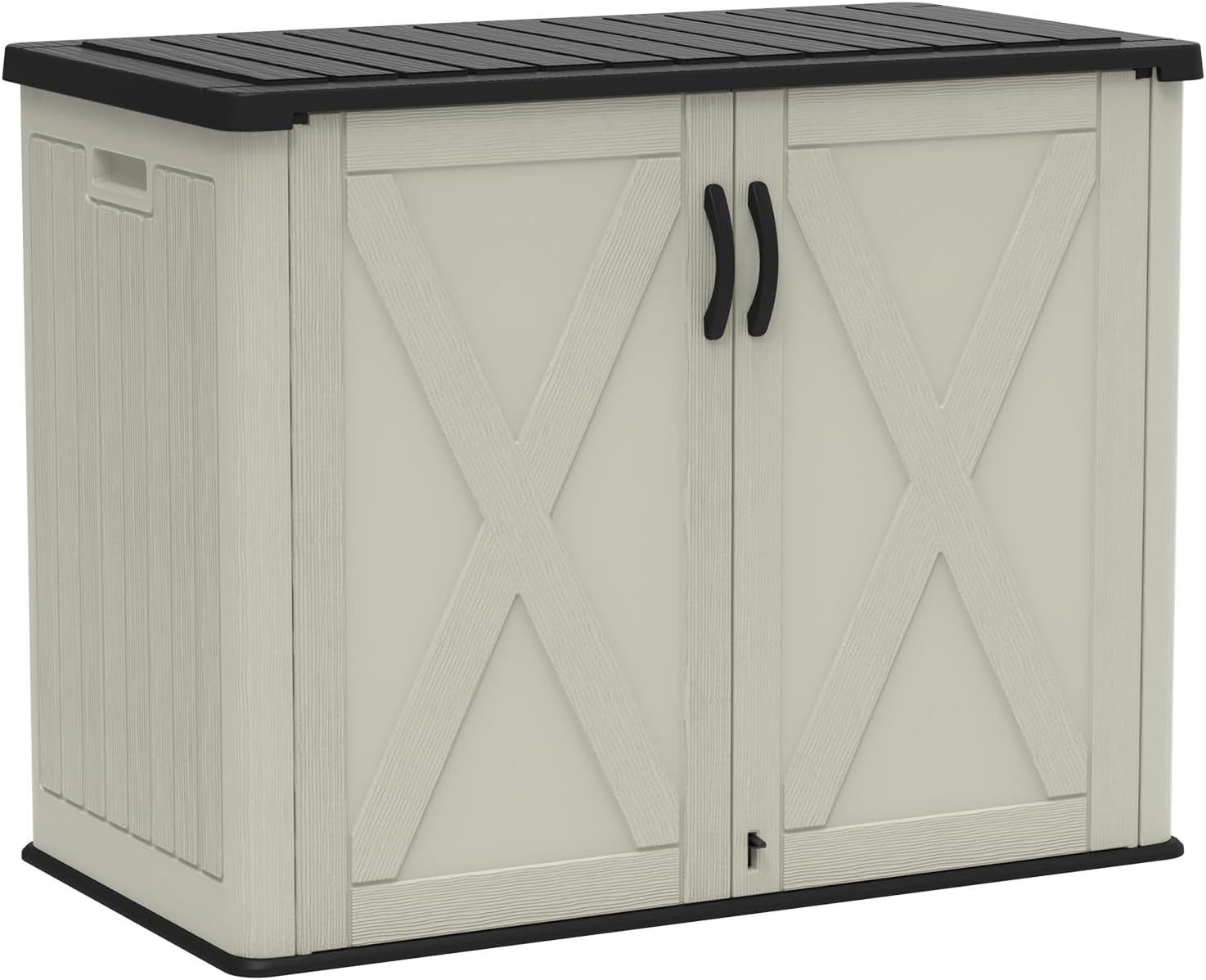 Devoko 26 Cu Ft Outdoor Storage Cabinet - Horizontal Storage Shed for Garden Patio - Durable Backyard Plastic Storage Box, Heavy-Duty & Water-Resistant, Beige, Shelf Not Included