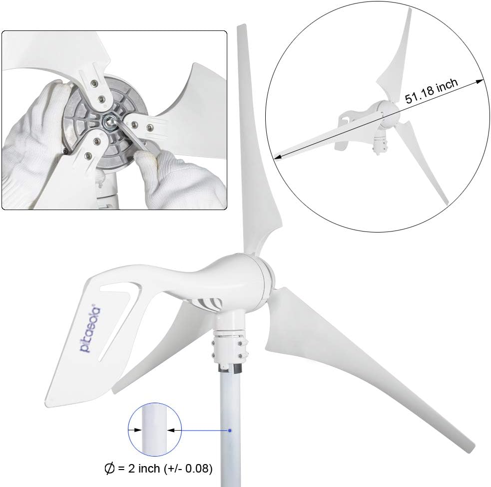 Pikasola Wind Turbine Generator 400W 12V with 3 Blade 2.5m/s Low Wind Speed Starting Wind Turbines with Charge Controller, Windmill for Home
