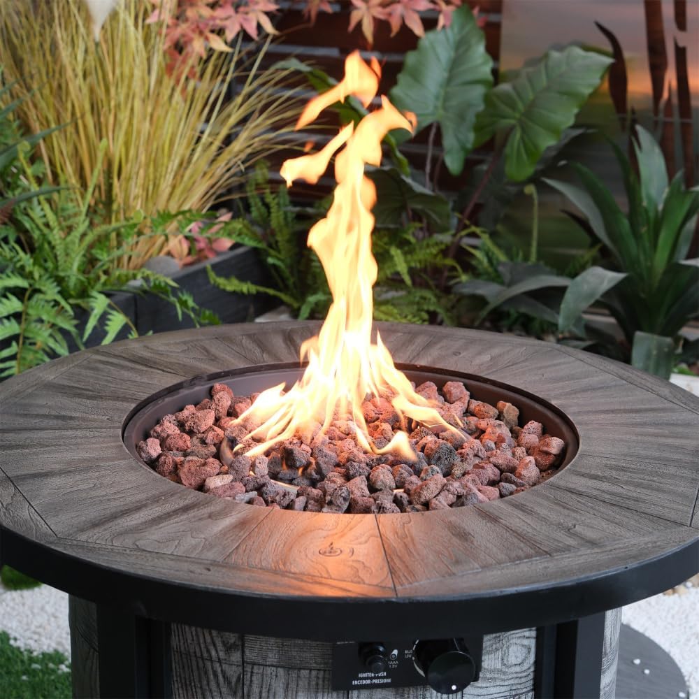 50,000 BTU Outdoor Square Propane Fire Pit Table, Concrete Outdoor Gas Fire Pit with Adjustable Flame, Lava Rocks & Waterproof Cover for Backyard, Garden, Poolside