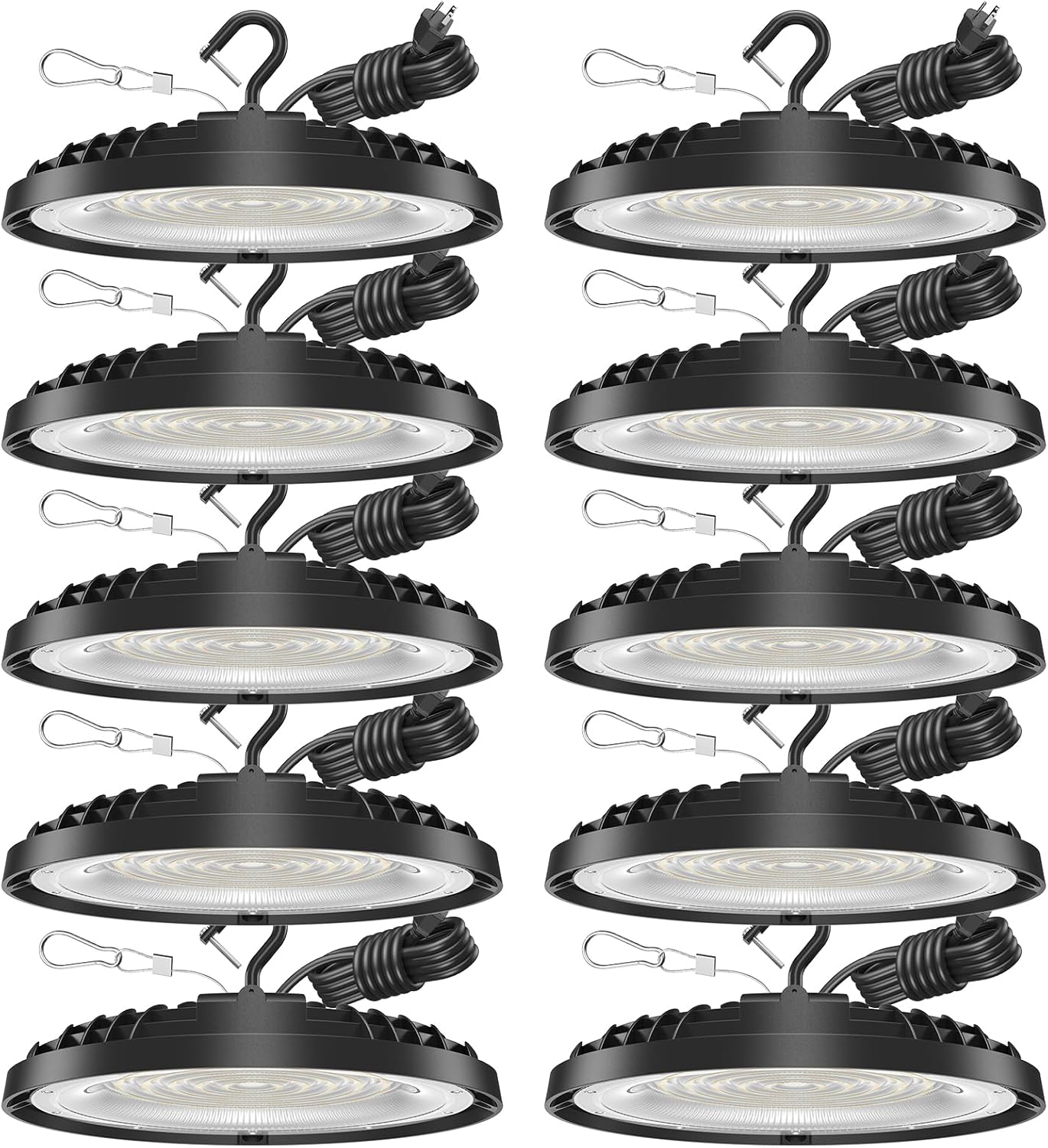 150W UFO LED High Bay Light, 21,000LM LED Shop Lights Fixture with US Plug 5ft Cable, 5000K, 120VAC, Plug & Play Lighting for Warehouses, Workshops, Garages, and Barns – ETL Listed, 10 Pack