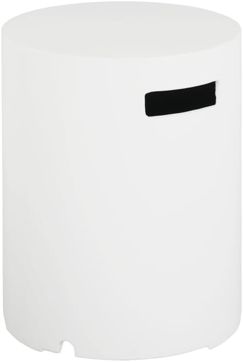 Outdoor Fire Pit Propane Tank Holder Table, White Lightweight Magnesium Oxide Side Table, Multi-Functional Round Design for Patio, Garden, Balcony, No Assembly Required