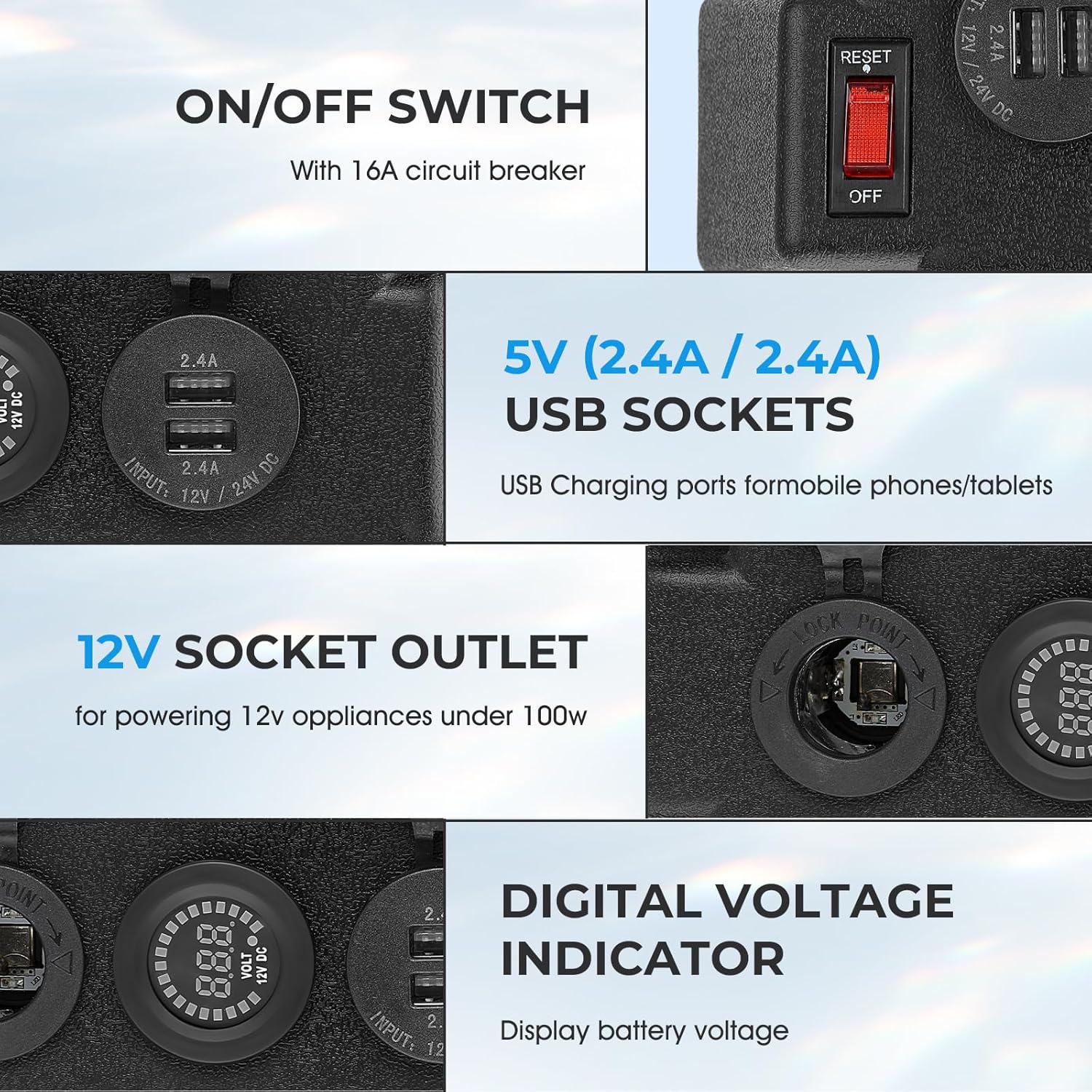 Smart Battery Box 12V Marine Case w/ 50AMP Connectors Power Center Station Fits 24/27/31 Size Batteries Multi Ports & Circuit Breaker for Trolling Motor, RV(Battery Not Included)