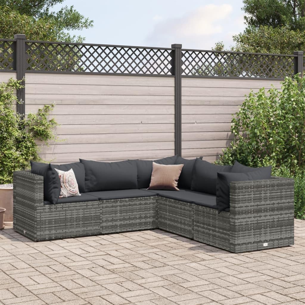 5 Piece Patio Lounge Set with Cushions Gray Poly Rattan,Modular Outdoor Rattan Lounge Set Durable and Comfortable for Patio or Backyard Patio Furniture, Outdoor Furniture Sets