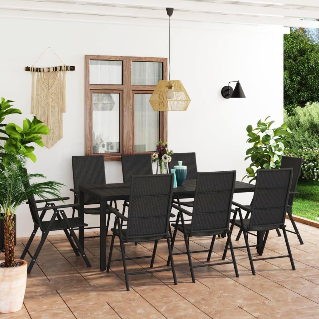 9 Piece Patio Dining Set Black,AllWeather Patio Dining Set with Reclining Rattan Chairs and Aluminum Tabletop Furniture Sets for Patio, Lawn & Garden