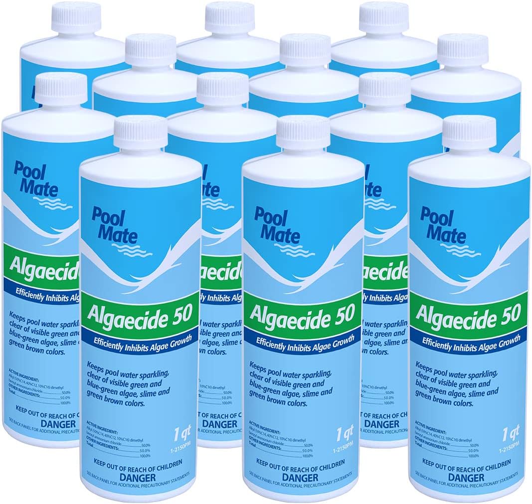 Pool Mate 1-Quart 12-Pack Premium Algaecide 50, Algaecide for Pool, Made in USA