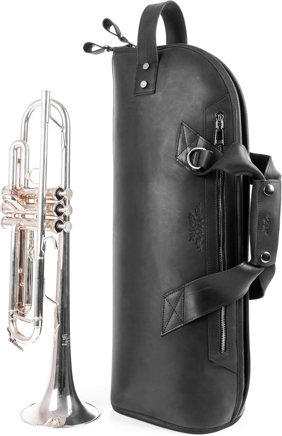 Leather Trumpet Gig Bag. Padded, Lightweight & Water-Resistant, w. Shoulder Strap & Handle. Durable Protection w. Accessory Pocket. Instrument Case Storage & Travel (Trumpet, black)