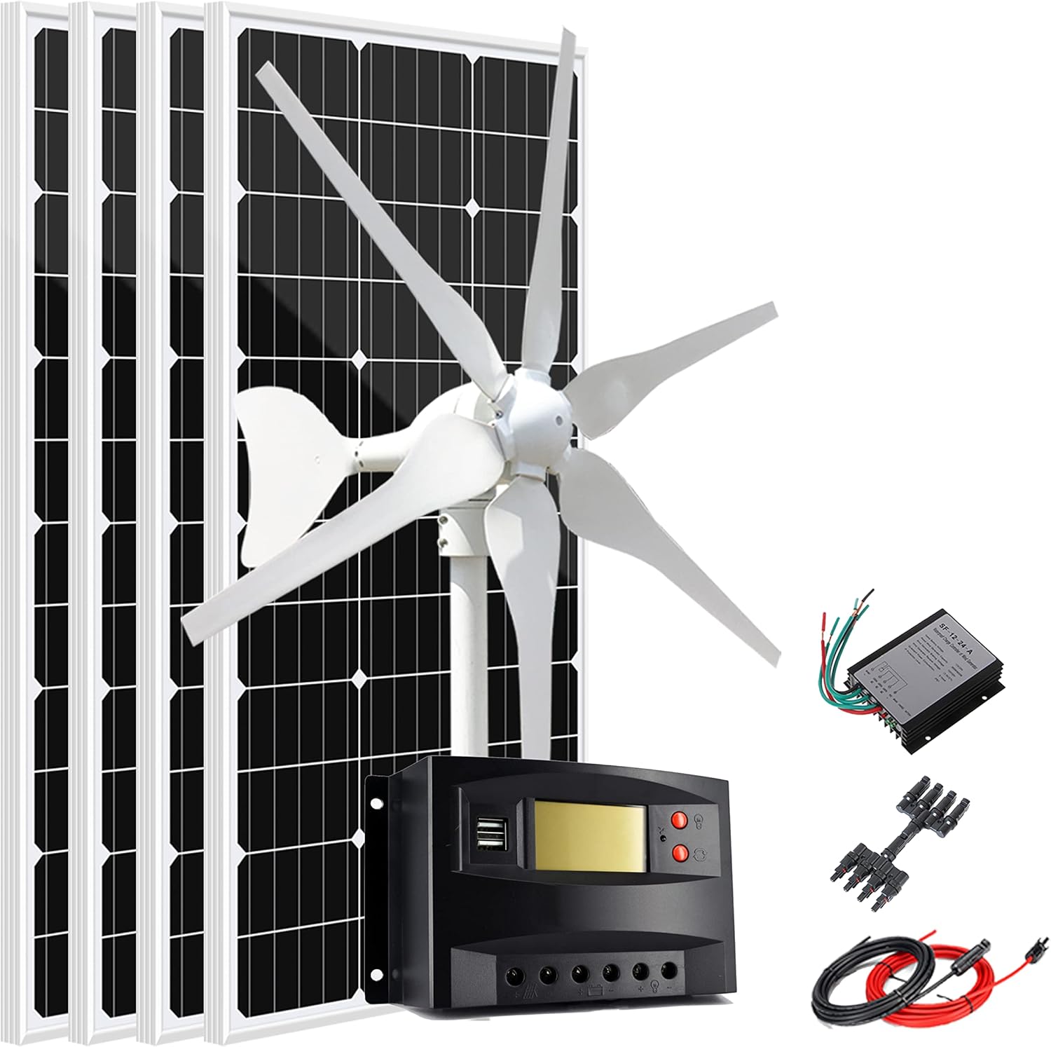 800W Solar Wind Power Kit for Charging 12V Lead Acid Gel AGM SLA FLD Batteries: 1x 400W Wind Turbine with Controller + 4X 100W Solar Panel + Solar Controller for RV Boat Cabin Home