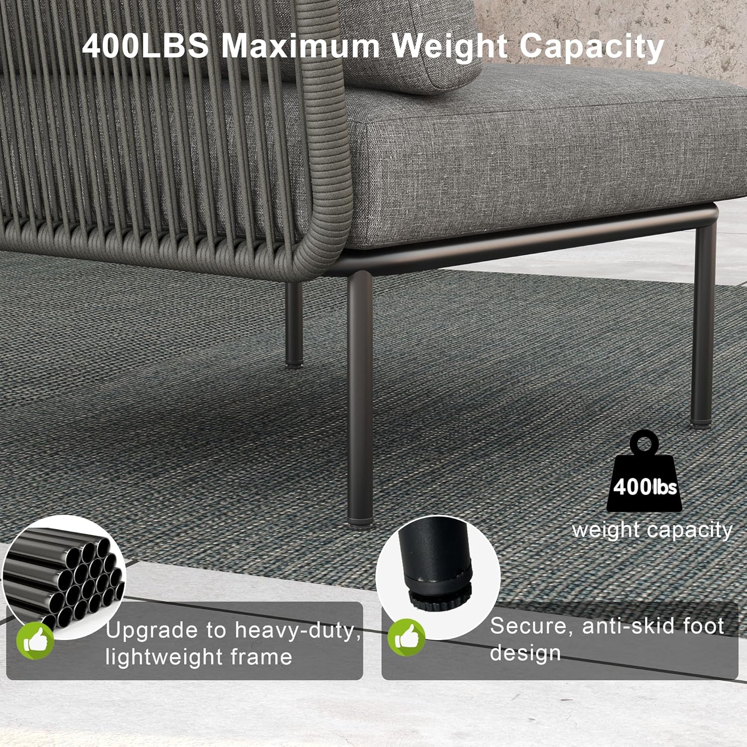 LayinSun 9 Pieces Aluminum Patio Furniture Set, Modern Modular Sectional Sofa with Fire Pit Table and Upgrade Thickness Cushion